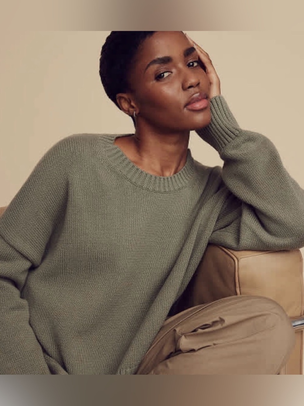 Quince 100% Organic Cotton Boyfriend Crew Sweater in Agave